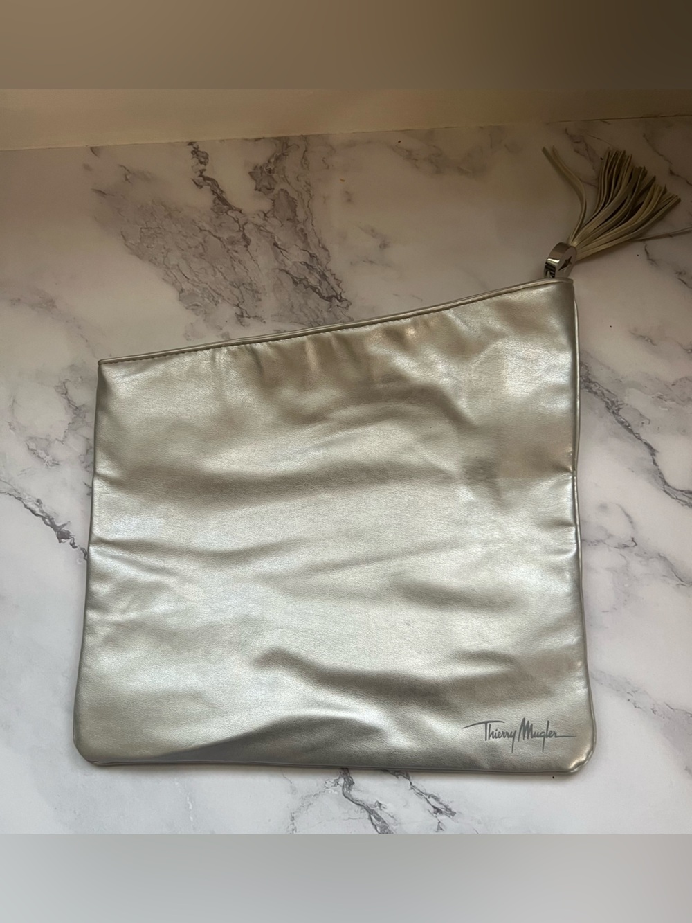 Thierry Mugler Metallic Silver fold over clutch